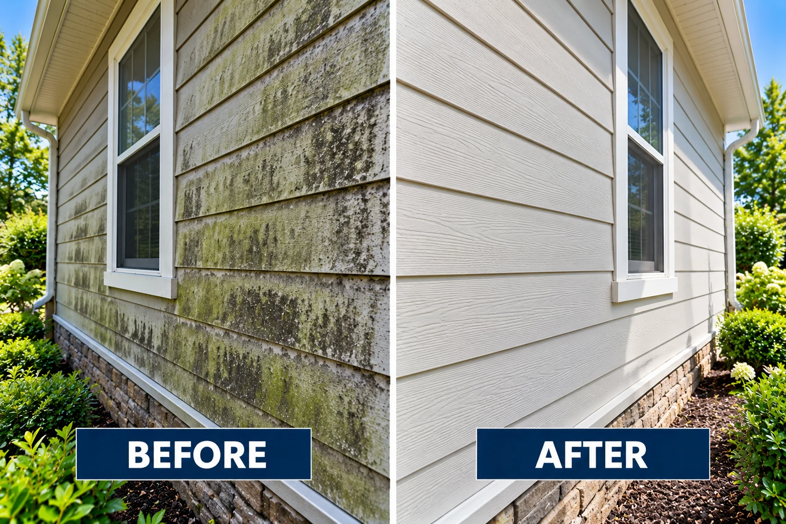 Illustrative Hardie plank and fiber cement cleaning before-and-after comparison